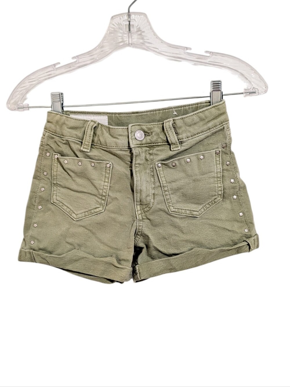 Zara Olive Green Star Studded Jean Shorts Girls 8-9